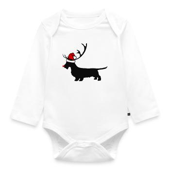 Rauhaardackel Christmas cap nose and antlers - Organic Longsleeve Baby Bodysuit - white - Front