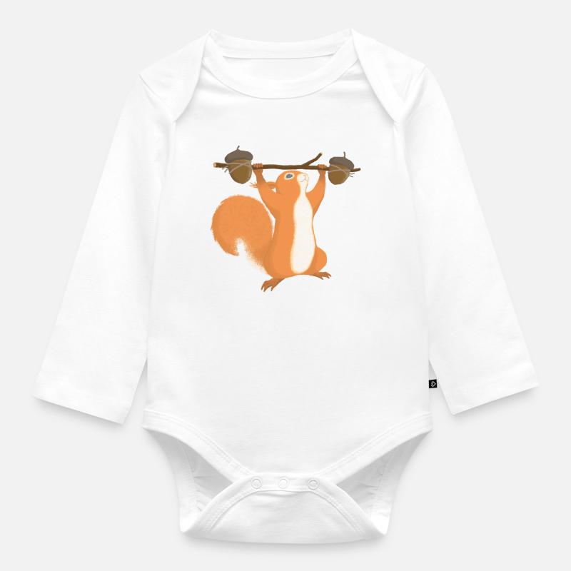Squirrel during strength training - Organic Longsleeve Baby Bodysuit - white