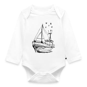 Drawing ship - Organic Longsleeve Baby Bodysuit - white - Front