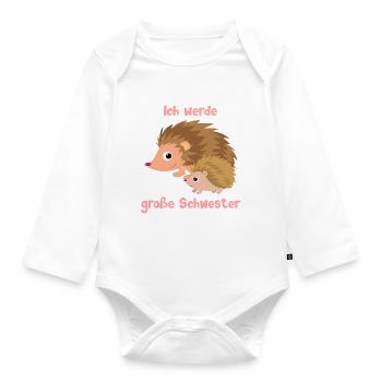 Ich werde große Schwester - Igel - Baby Bio-Langarm-Body - Weiß - Vorne