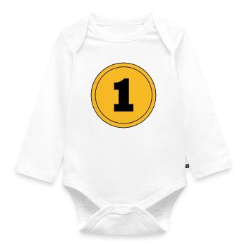 Nummer 1 - Baby Bio-Langarm-Body - Weiß - Vorne
