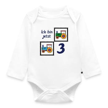 Ich bin jetzt 3 | Dritter Geburtstag - Baby Bio-Langarm-Body - Weiß - Vorne