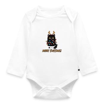 Christmas Black Fluffy Cat Gift - Organic Longsleeve Baby Bodysuit - white - Front