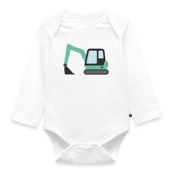 Green Construction Vehicle Excavator - Organic Longsleeve Baby Bodysuit - white - Front