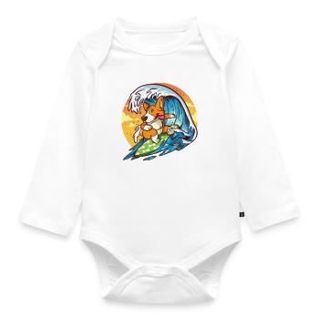 Surfing Corgi - Funny Cute Hawaiian Dog Surfer - Organic Longsleeve Baby Bodysuit - white - Front