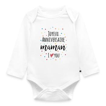 Joyeux Anniversaire Maman - Organic Longsleeve Baby Bodysuit - white - Front