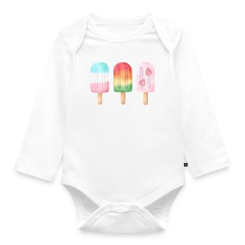 Colorful Watercolor Ice cream Trio Summer - Organic Longsleeve Baby Bodysuit - white - Front