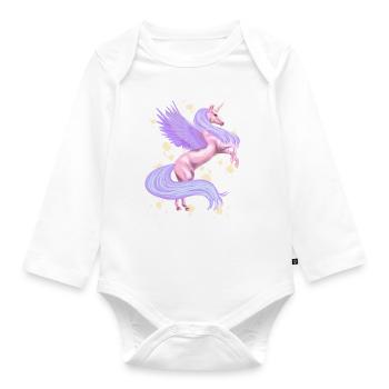 Licorne enchanteresse rose et violette - Body Bébé bio manches longues - blanc - Devant