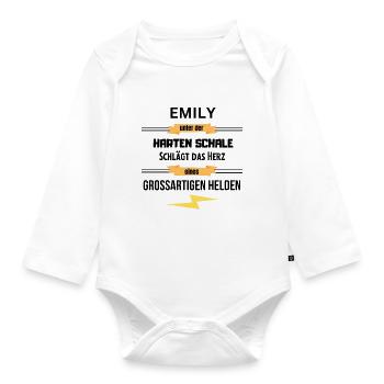 Emily unter harte Schale eines Großartigen Helden - Baby Bio-Langarm-Body - Weiß - Vorne