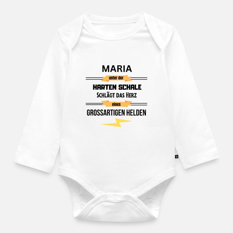 Maria unter harte Schale eines Großartigen Helden - Baby Bio-Langarm-Body - Weiß