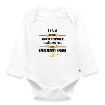 Lina unter harte Schale eines Großartigen Helden - Baby Bio-Langarm-Body - Weiß - Vorne