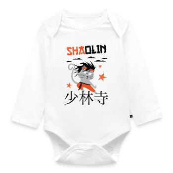 Lustige Katze, Shaolin Lustige Katze Meister Kung Fu - Baby Bio-Langarm-Body - Weiß - Vorne