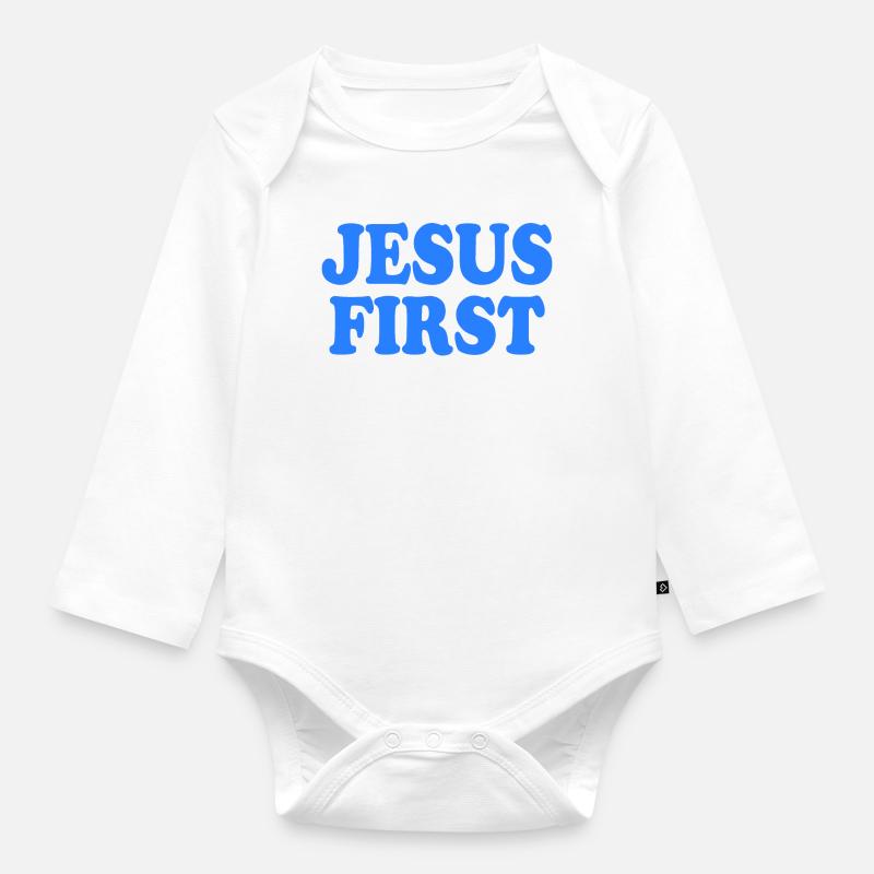 Jesus first - Baby Bio-Langarm-Body - Weiß