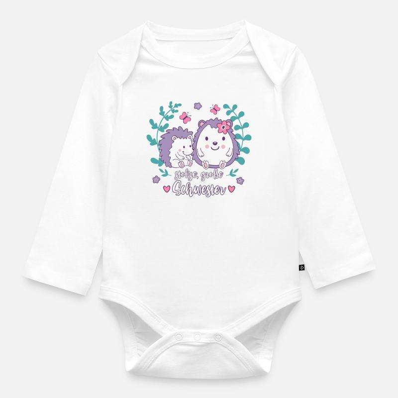 Große Schwester niedliche Igel Geschenkidee - Baby Bio-Langarm-Body - Weiß