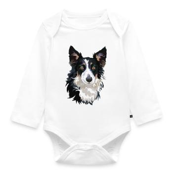 Border Collie - Baby Bio-Langarm-Body - Weiß - Vorne