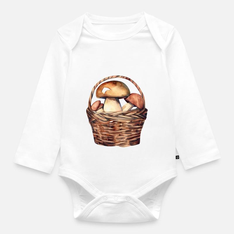 Cèpes dans un panier - Body Bébé bio manches longues - blanc