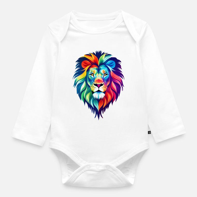 bunter Löwe - Baby Bio-Langarm-Body - Weiß