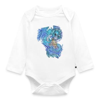 Niedlich Drache Phantasie Mythologie Wasser See - Baby Bio-Langarm-Body - Weiß - Vorne