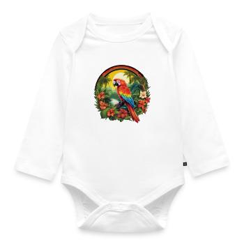 Tropical Parrot - Organic Longsleeve Baby Bodysuit - white - Front