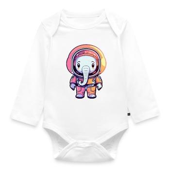 Elephant Astronaut Illustration - Organic Longsleeve Baby Bodysuit - white - Front