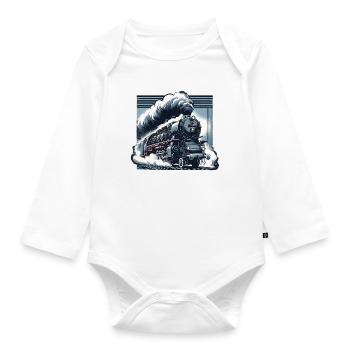 Die Kraft des Dampfes - Grafik einer Dampflok - Baby Bio-Langarm-Body - Weiß - Vorne