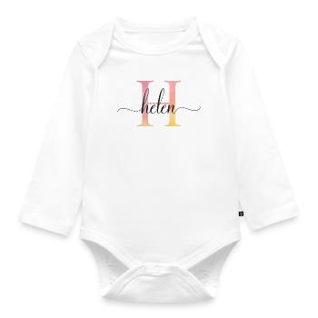 H | Monogram | Name | Helen |Watercolor - Organic Longsleeve Baby Bodysuit - white - Front