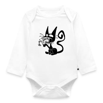 Blaack Cat licking paw - Organic Longsleeve Baby Bodysuit - white - Front