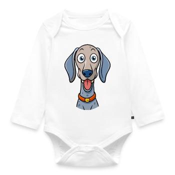 Goofy Weimaraner Begging for Treats - Organic Longsleeve Baby Bodysuit - white - Front