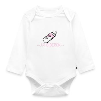J'peux pas j'ai biberon. Humour bébé - Body Bébé bio manches longues - blanc - Devant