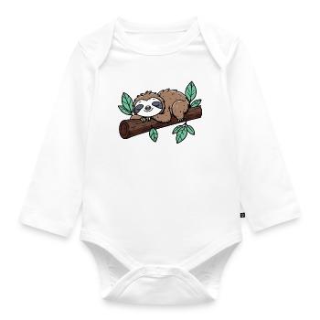 Good night! Sleep sleepy head sloth on branch - Organic Longsleeve Baby Bodysuit - white - Front