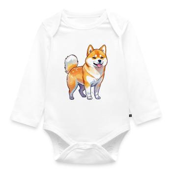 Shiba Inu Watercolors - Organic Longsleeve Baby Bodysuit - white - Front