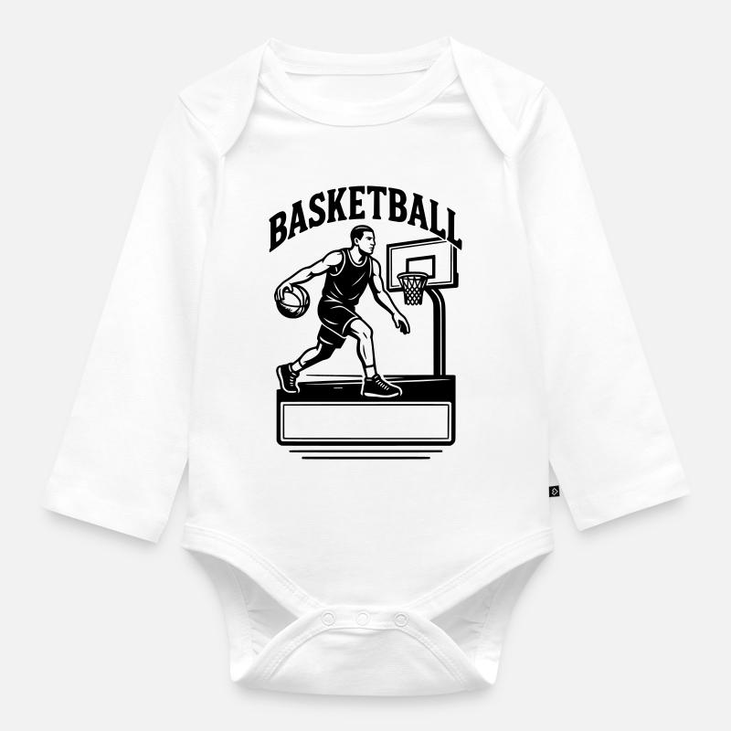 Basketteur - Nom prénom - Body Bébé bio manches longues - blanc