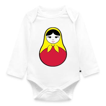 Matroschka / Babuschka - russische Puppe in Puppe - Baby Bio-Langarm-Body - Weiß - Vorne