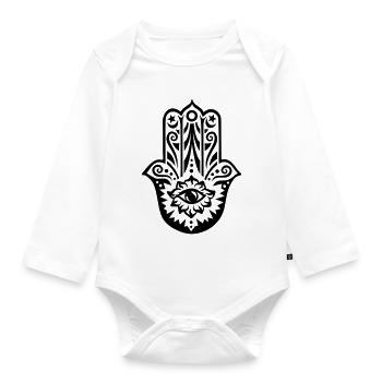 Hamsa Amulett, Hand der Fatima, Schutz Symbol - Baby Bio-Langarm-Body - Weiß - Vorne