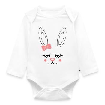 Hase Gesicht Ostern Geschenk süß Häschen Bunny - Baby Bio-Langarm-Body - Weiß - Vorne