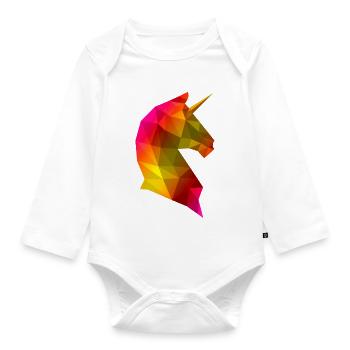 Einhorn Lowpoly Regenbogen 3D - Baby Bio-Langarm-Body - Weiß - Vorne