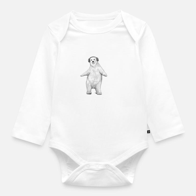 ours blanc polaire qui danse avec casque comics - Body Bébé bio manches longues - blanc