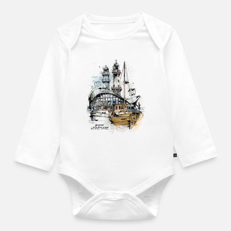 Scène de Warnemünde Teepott - Body Bébé bio manches longues - blanc