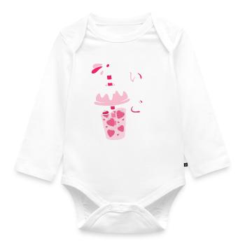 Erdbeermilch, Japanisch, Kawaii, Strawberry Milk - Baby Bio-Langarm-Body - Weiß - Vorne