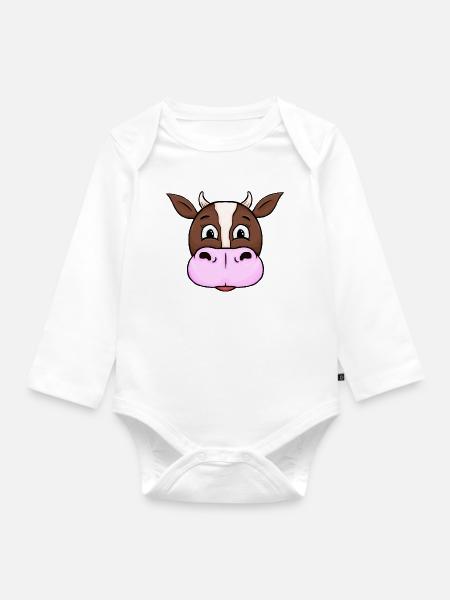 Brązowa korowa - Langærmet babybody, økologisk bomuld - hvid