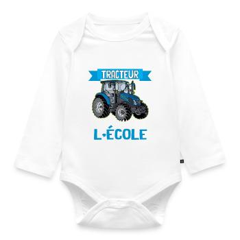 Tracteur Et Ecole Humour Garçon Cadeau Fils - Body Bébé bio manches longues - blanc - Devant