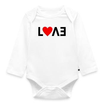 "L❤VE" Abstract design black with red heart - Organic Longsleeve Baby Bodysuit - white - Front