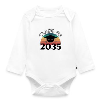Class of 2035 with black text and vintage sunset - Organic Longsleeve Baby Bodysuit - white - Front