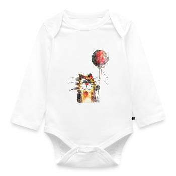 Chat mignon avec ballon - Body Bébé bio manches longues - blanc - Devant