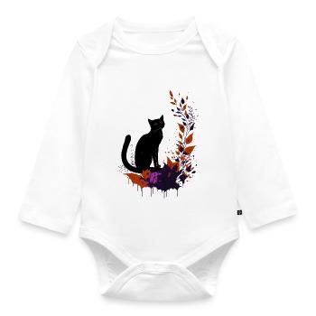 Schwarze Katze - Baby Bio-Langarm-Body - Weiß - Vorne
