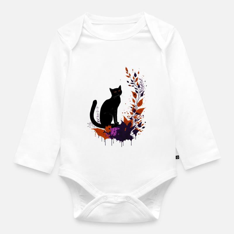 Schwarze Katze - Baby Bio-Langarm-Body - Weiß