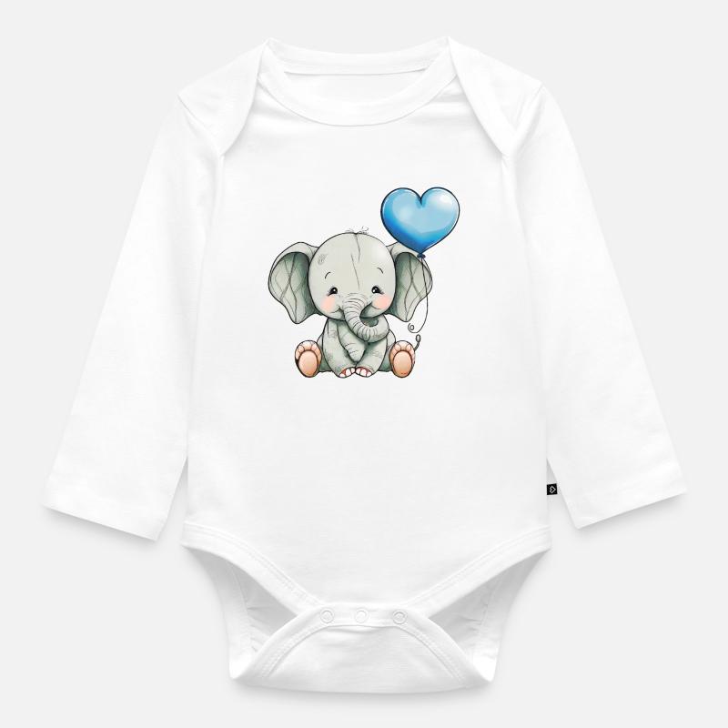 éléphant mignon - Body Bébé bio manches longues - blanc
