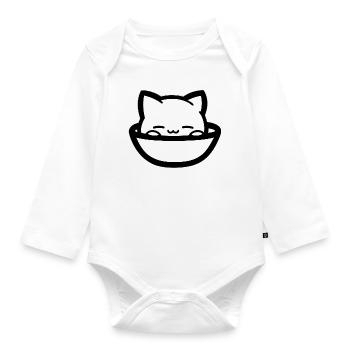 Cozy cat in bowl - Organic Longsleeve Baby Bodysuit - white - Front