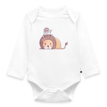 The Tiny Adventures - Funny Lion - Organic Longsleeve Baby Bodysuit - white - Front