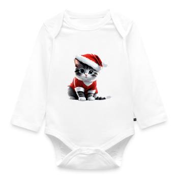 Joyeux Noël chat avec bonnet de père Noël - Body Bébé bio manches longues - blanc - Devant